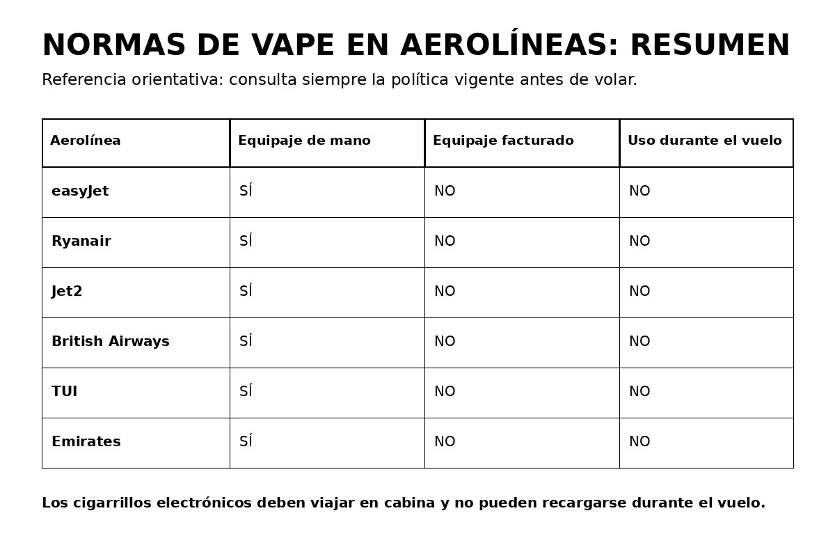 Normas para viajar con vapeadores en diferentes aerolíneas
