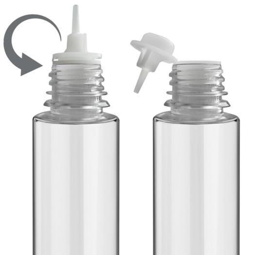 Botella de 60 ml con gotero que se abre y se cierra - Tapa transparente