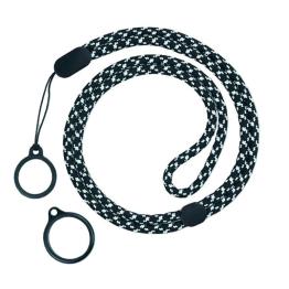 Lanyard NEGRO Y BLANCO Ajustable Con 2 Anillos De Silicona