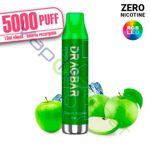 LED – Dragbar GREEN APPLE ICE 13ml – 5000 PUFF – Desechable SIN NICOTINA