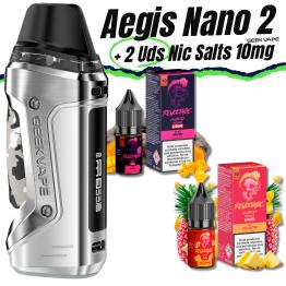 Pack de Inicio Aegis Nano 2 (Polar Silver) Geekvape + 2 uds Sales de Nicotina 10ml 10mg