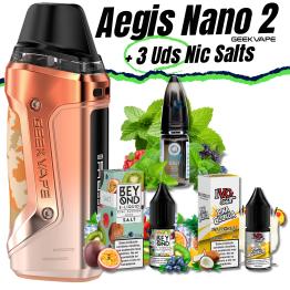 Pack de Inicio Aegis Nano 2 (Sunset Yellow) Geekvape + 3 uds Sales de Nicotina 20mg