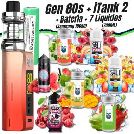 Pack Kit GEN 80S iTank 2 Version (NEON ORANGE) + Batería Samsung 18650 + 7 Líquidos (700ml)
