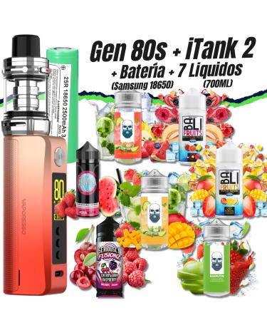 Pack Kit GEN 80S iTank 2 Version (NEON ORANGE) + Batería Samsung 18650 + 7 Líquidos (700ml)