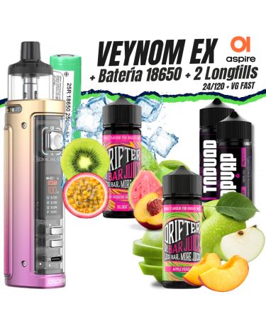 Pack Veynom EX (Gold Pink Fade) Aspire + Batería 18650 + 2 Longfills 24/120 + VG Fast
