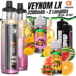 Pack Veynom LX 3200mAh (Gold Pink Fade) Aspire + 2 Longfills 24/120 + VG Fast