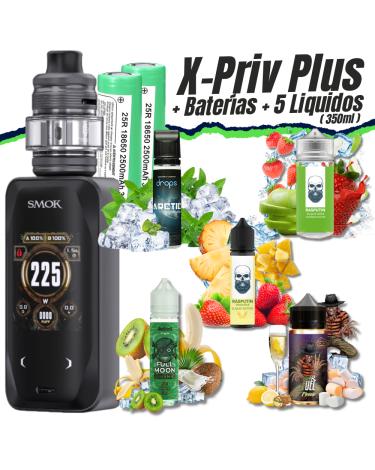 Pack X-Priv Plus (Black) Smok + 2 Baterías Samsung 18650 + 5 Líquidos (350ml)