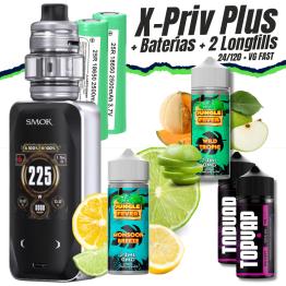 Pack X-Priv Plus (Silver Lines) Smok + 2 Baterías 18650 + 2 Longfills 24/120 + VG Fast