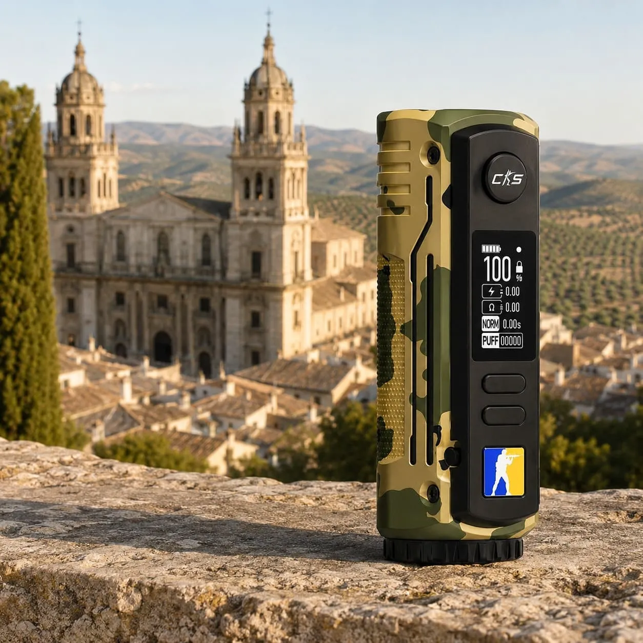 Rayden 100 V2 junto a la Catedral de Ja&eacute;n y sus olivares